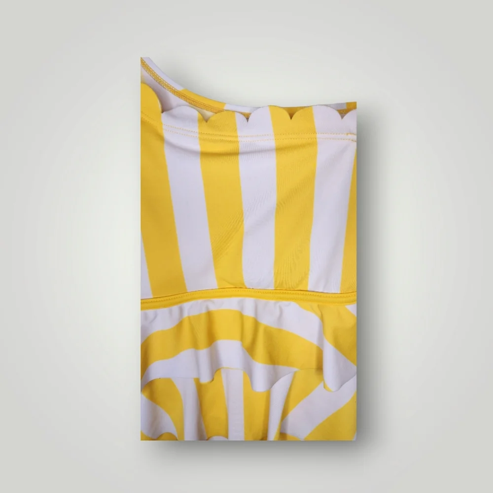 Justice canary yellow white striped tankini top youth size 16